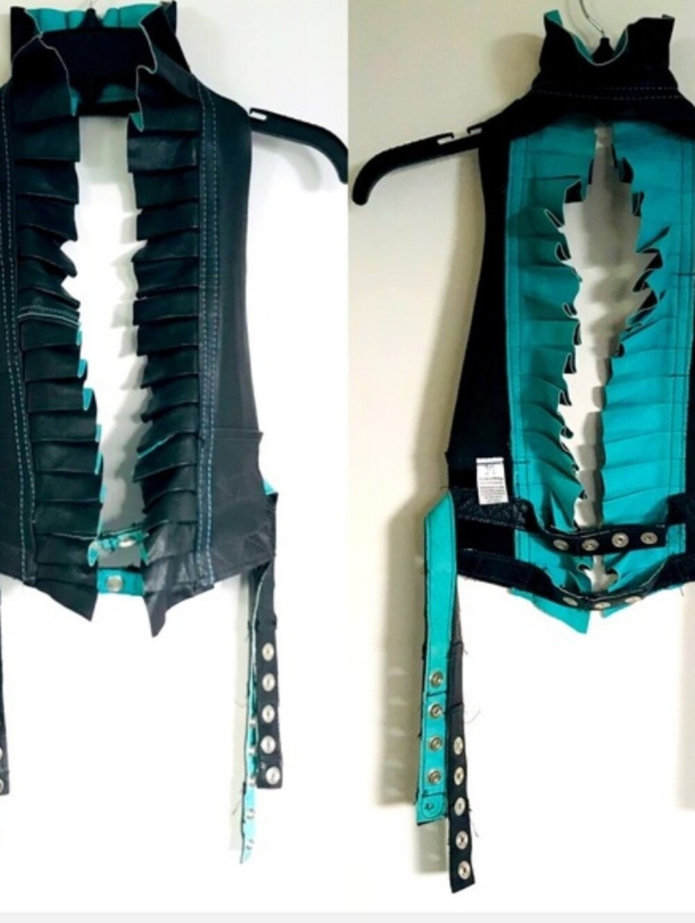 Kraken Whip Genuine Leather Ruffle Halter in Teal